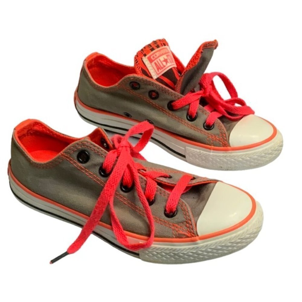 Converse Chuck Taylor Kids All-star Grey Orange Double Tongue Girls Size 1